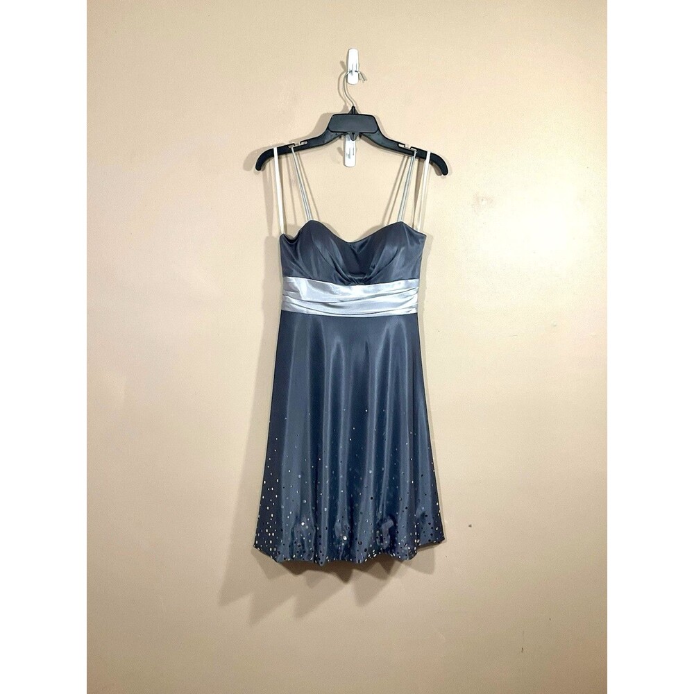 VTG Jump Womens Sequined Satin Mini Dress 8 Gray Y2K Party Gala Hoco Evening